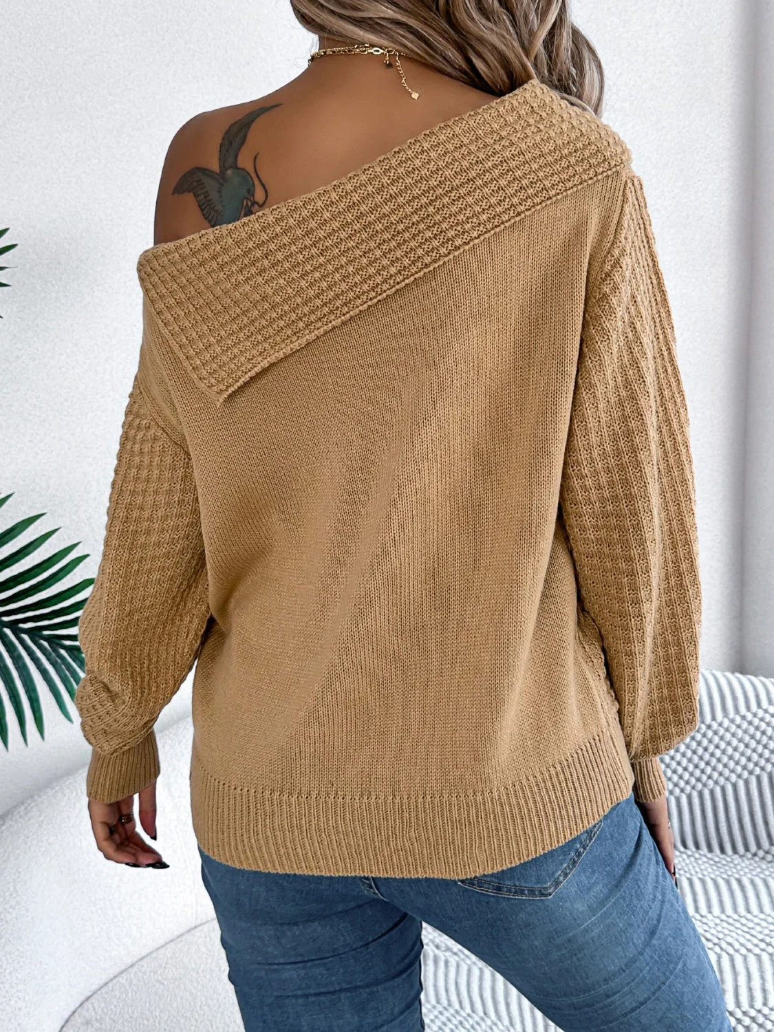 Olivia | Long sleeve cable knit sweater with one shoulder - Image 2