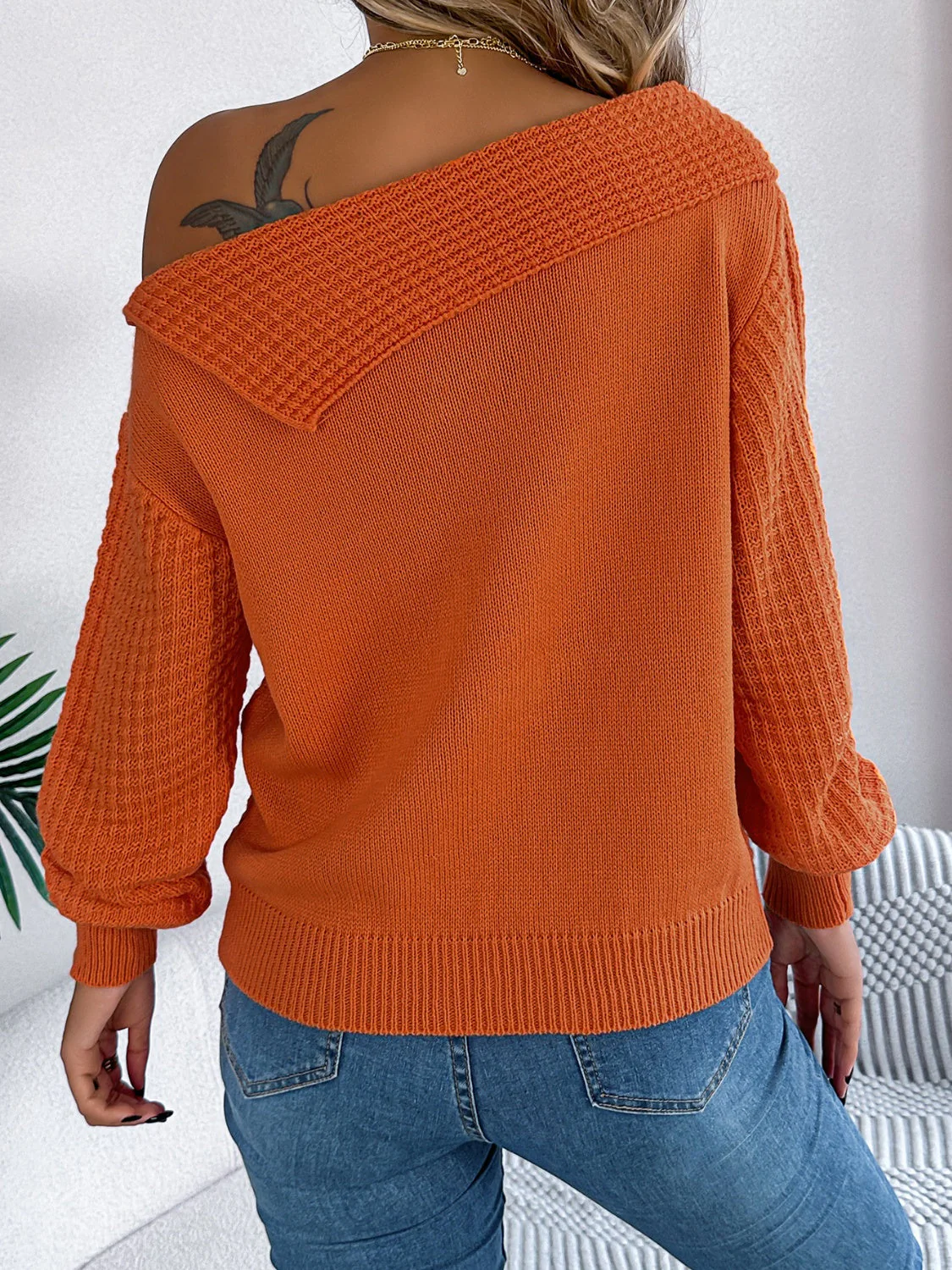Olivia | Long sleeve cable knit sweater with one shoulder - Image 8