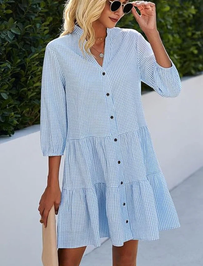 Omaira® | Checked Stand-Up Collar Dress