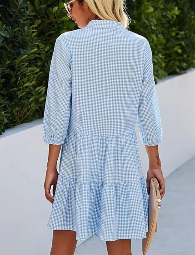 Omaira® | Checked Stand-Up Collar Dress - Image 4