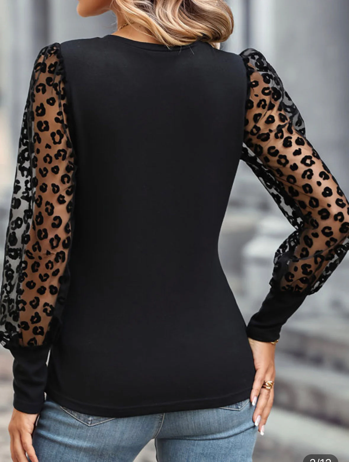 Ornella® | Black Blouse With Leopard Lace Sleeves - Image 4