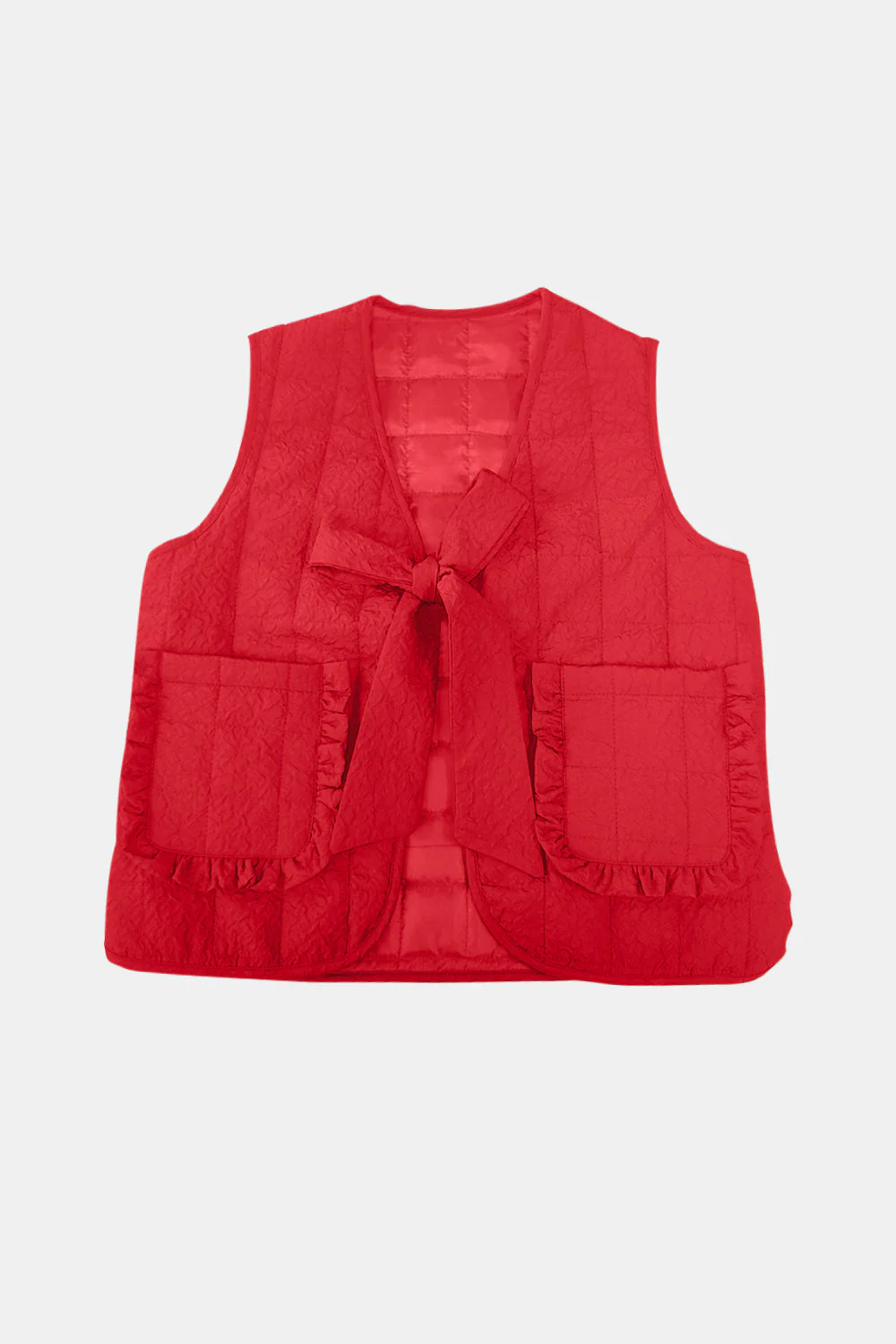 Ornella | Knotted ruffle vest coat with pockets - Image 4