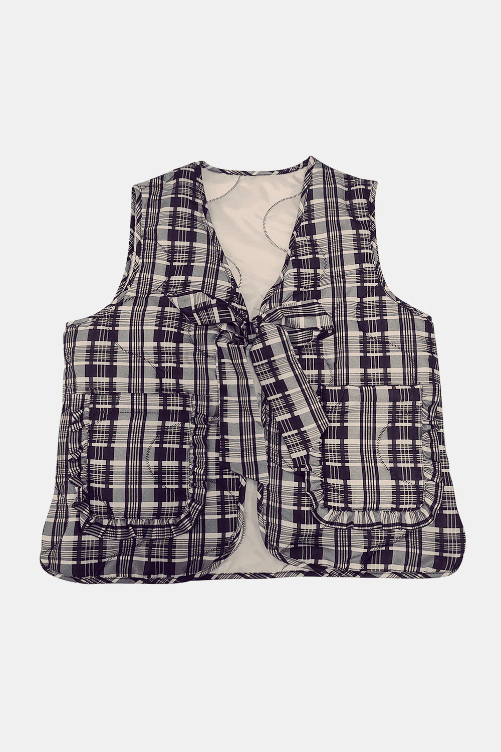 Ornella | Knotted ruffle vest coat with pockets - Image 7