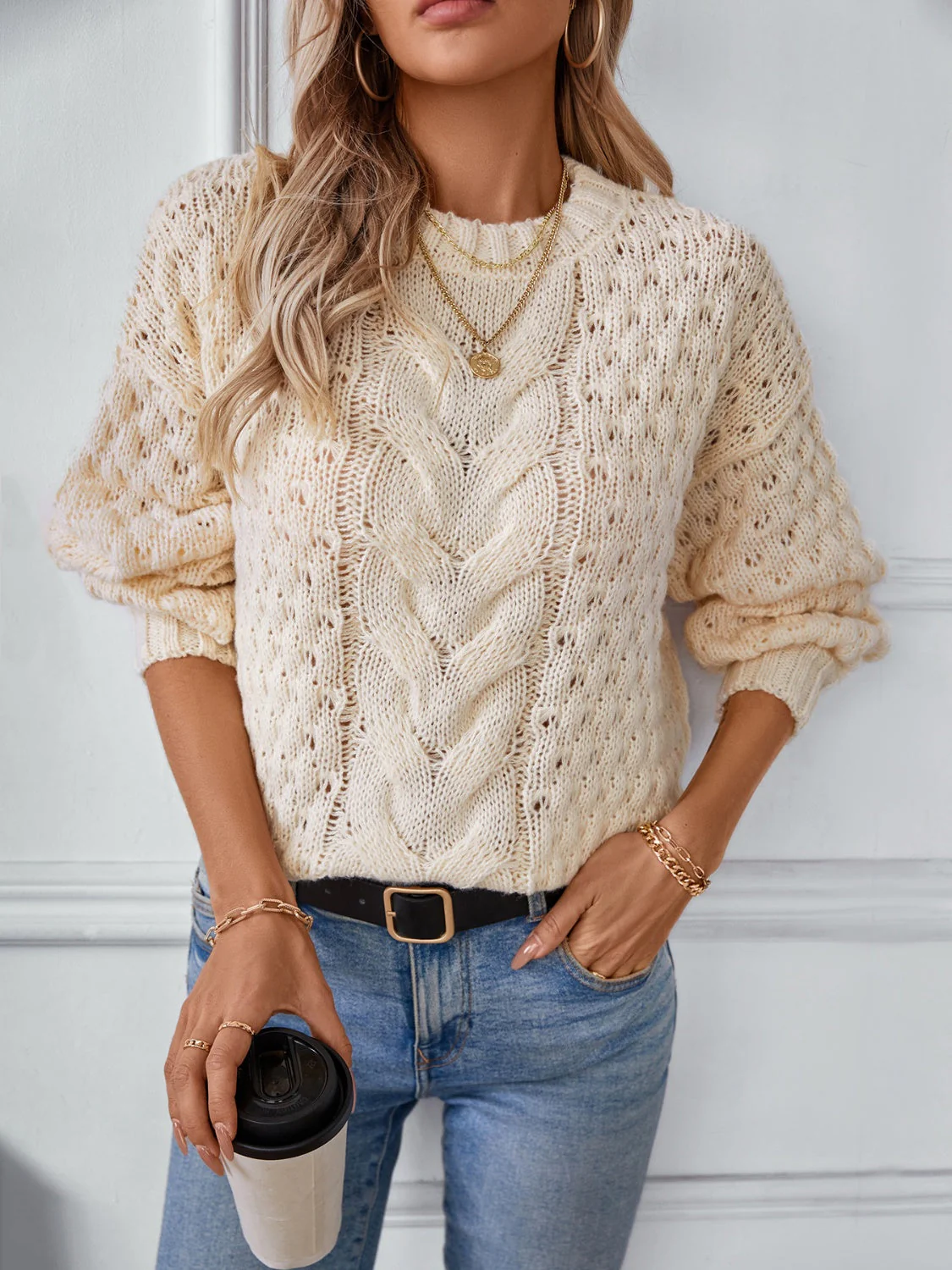 Otilia | Long-sleeved cable-knit sweater with a crew neck - Image 5