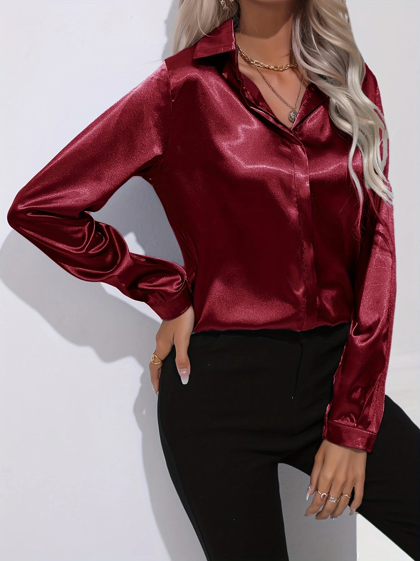 Pamela® | Chic Autumn Elegant Satin Blouse For Women - Image 5