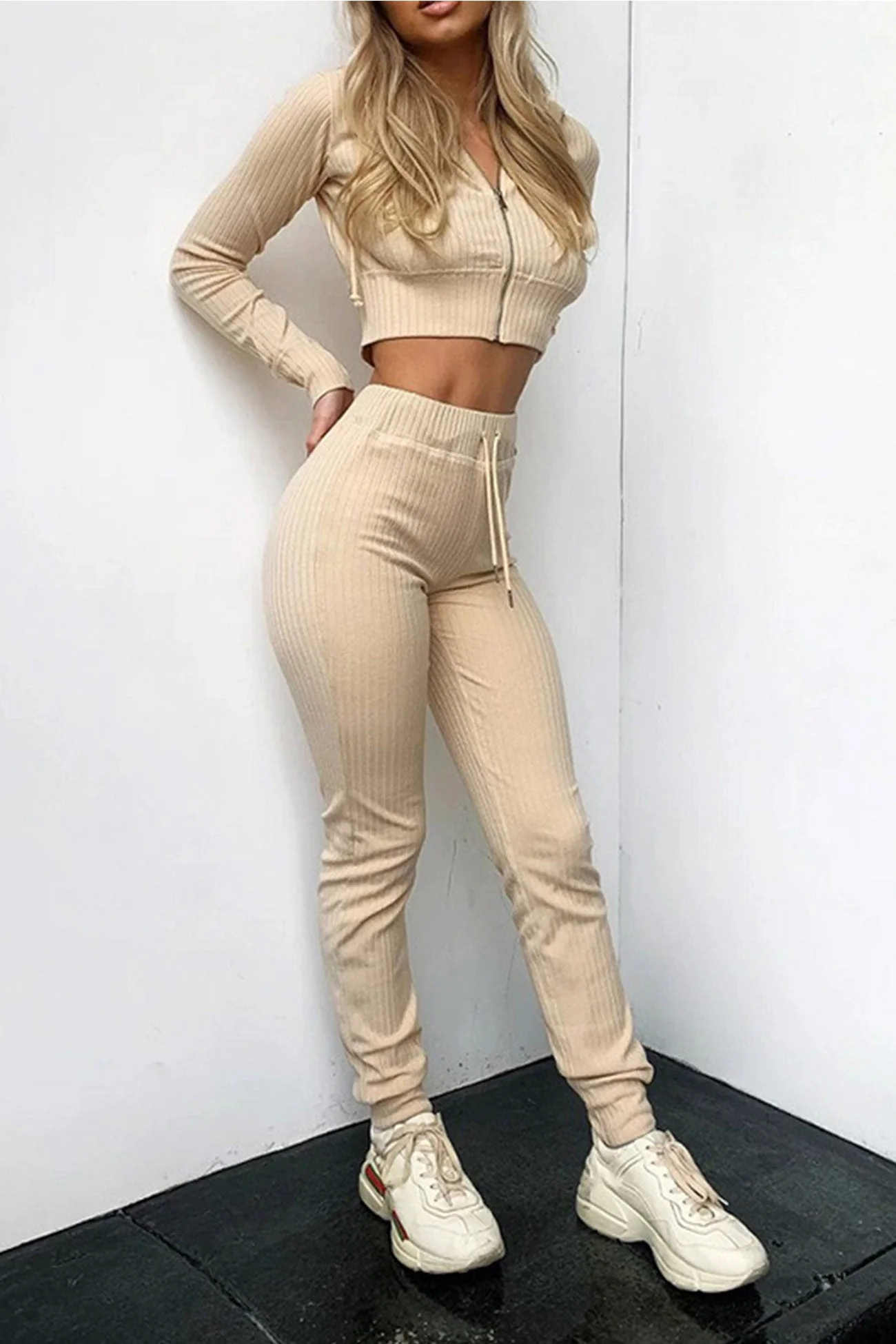Paola | Long pants suits with ribbed knit hoodie - Image 7