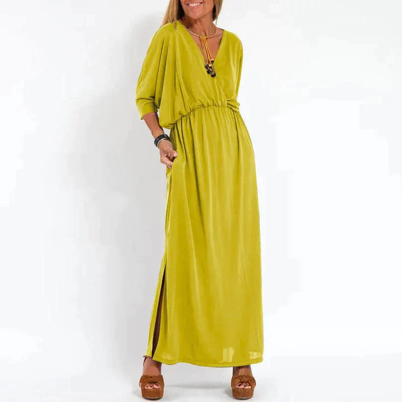 Paola® | Long Vintage Dress With Side Slit And High Waist Hen - Image 4