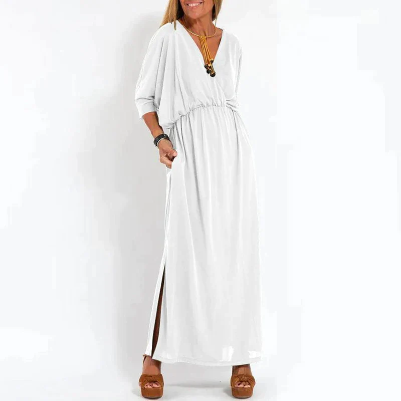 Paola® | Long Vintage Dress With Side Slit And High Waist Hen - Image 9