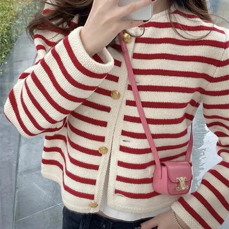 Paola | Striped cardigan with gold buttons - Image 2
