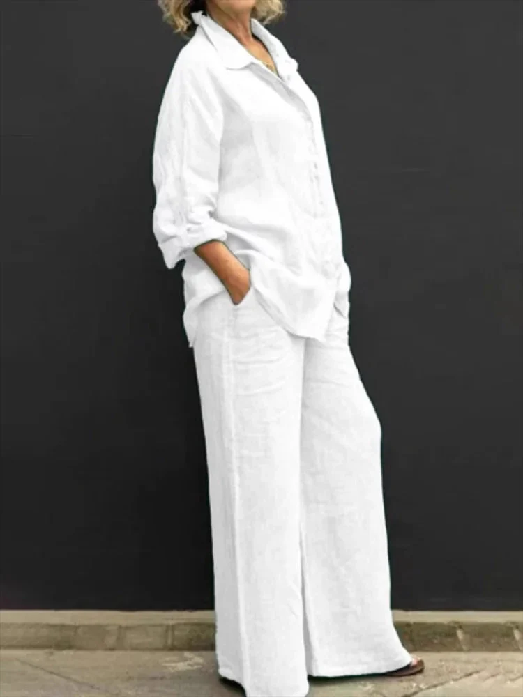 Parna® | Casual Linen Ensemble With Button Placket - Image 2