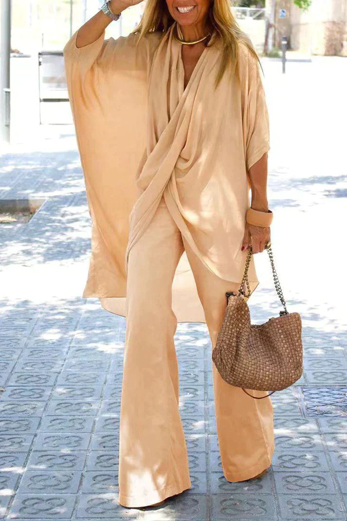 Paromita® | Asymmetrical V-Neck Half Sleeves Two Piece Set