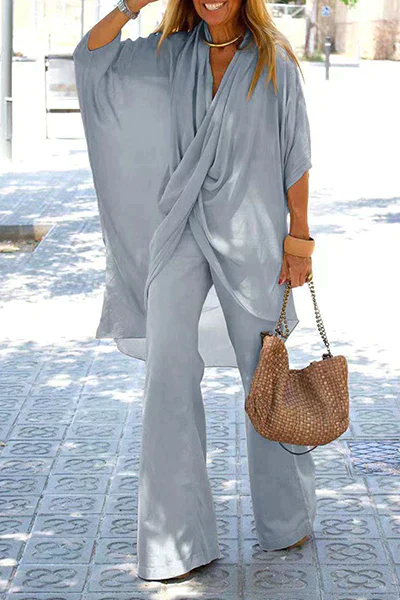 Paromita® | Asymmetrical V-Neck Half Sleeves Two Piece Set - Image 4