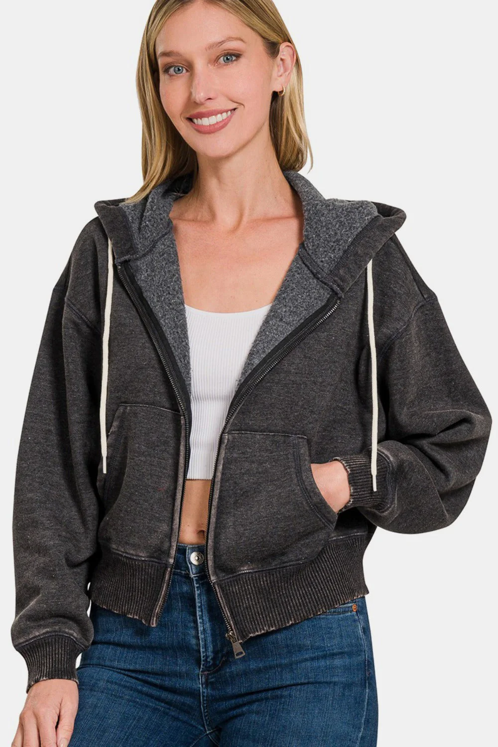 Patricia | Acid wash fleece zip-up hoodie