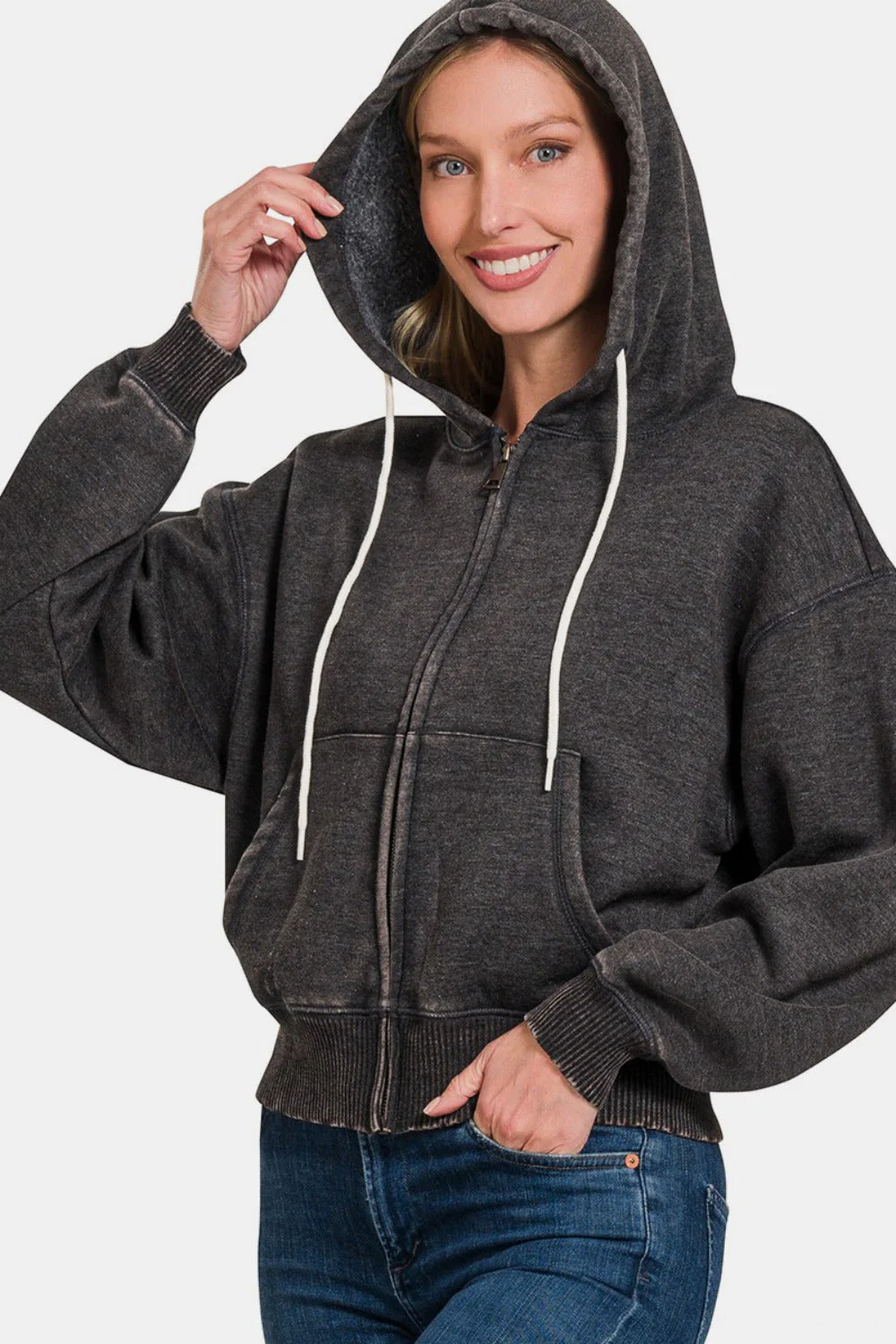 Patricia | Acid wash fleece zip-up hoodie - Image 2