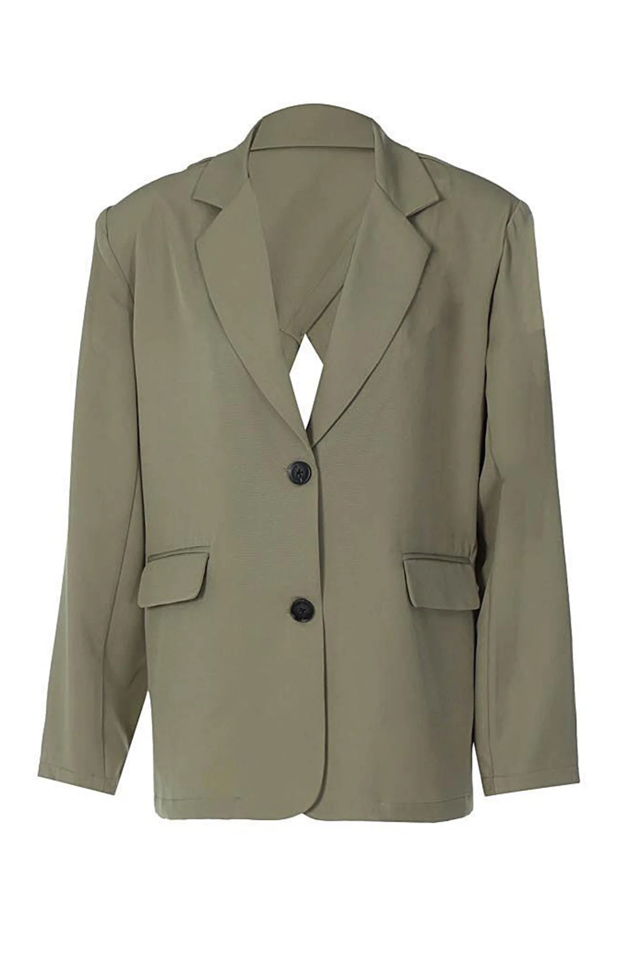 Patricia | Solid color backless blazer with slit - Image 3