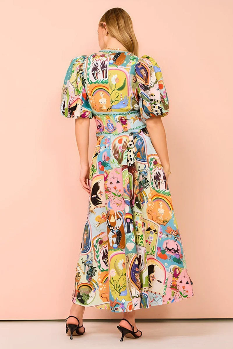 Paty® | V-Neck Puff Sleeve Midi Dress - Image 3