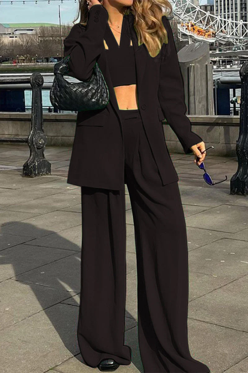 Paula | Elegant solid color solid color long sleeve two piece dress with lapel collar