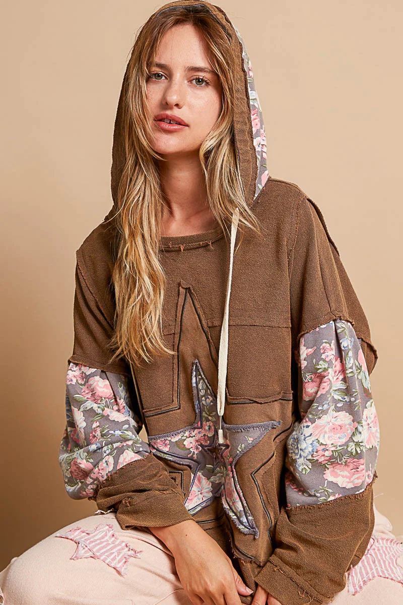 Paula | POL Star Patchwork Raw Edge French Terry Hoodie - Image 4