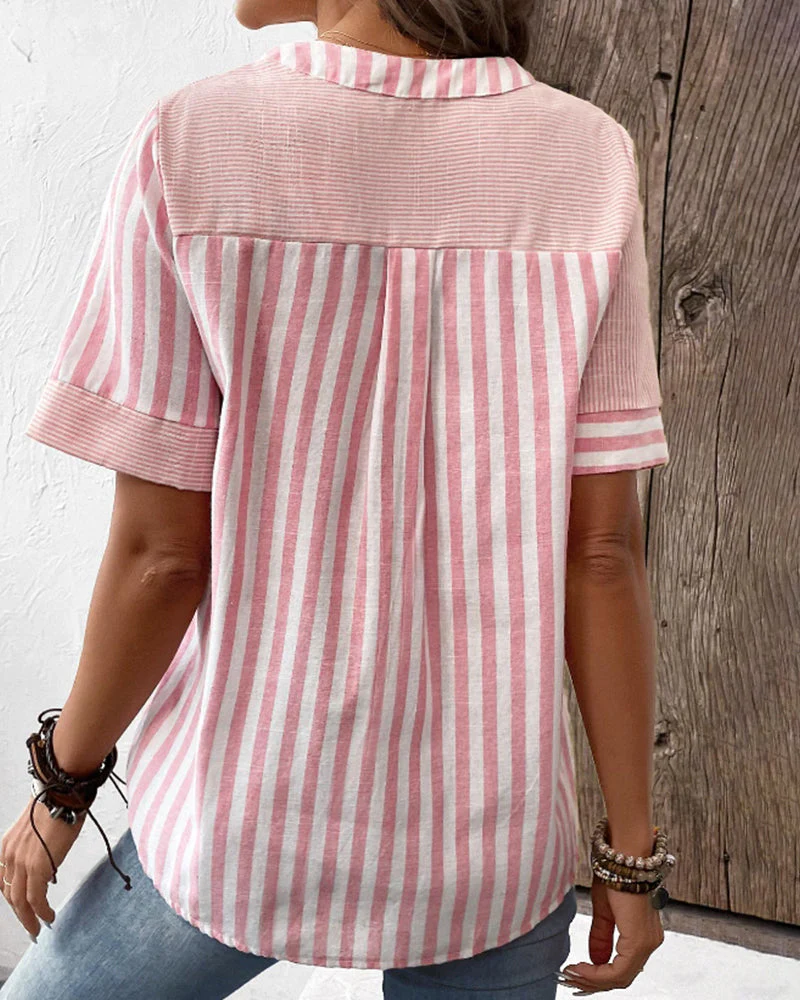 Paulette® | Striped Cotton-Polyester Blouse Shirt - Image 2