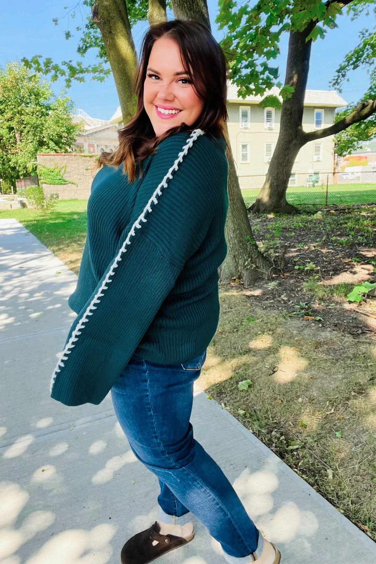 Paulina | Fall Vibes Hunter Green rib knit sweater with large stitches - Image 5