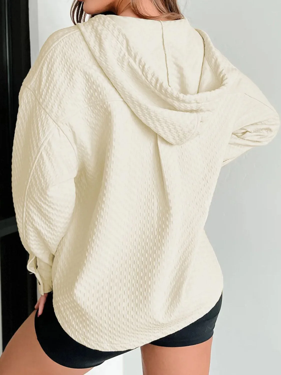 Paulina | Hooded sweater with drawstring and half-length button - Image 2