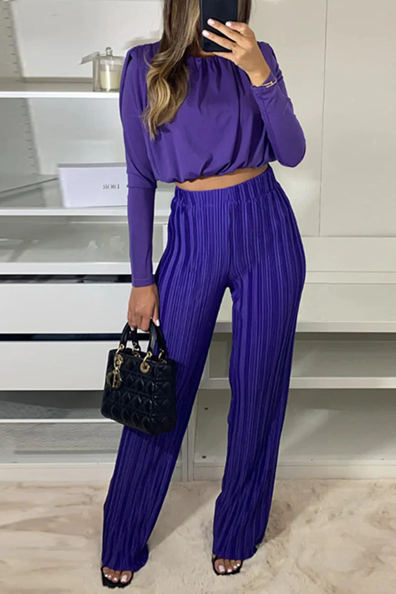 Paulina | Plain, long-sleeved two-piece suit with an O-neck