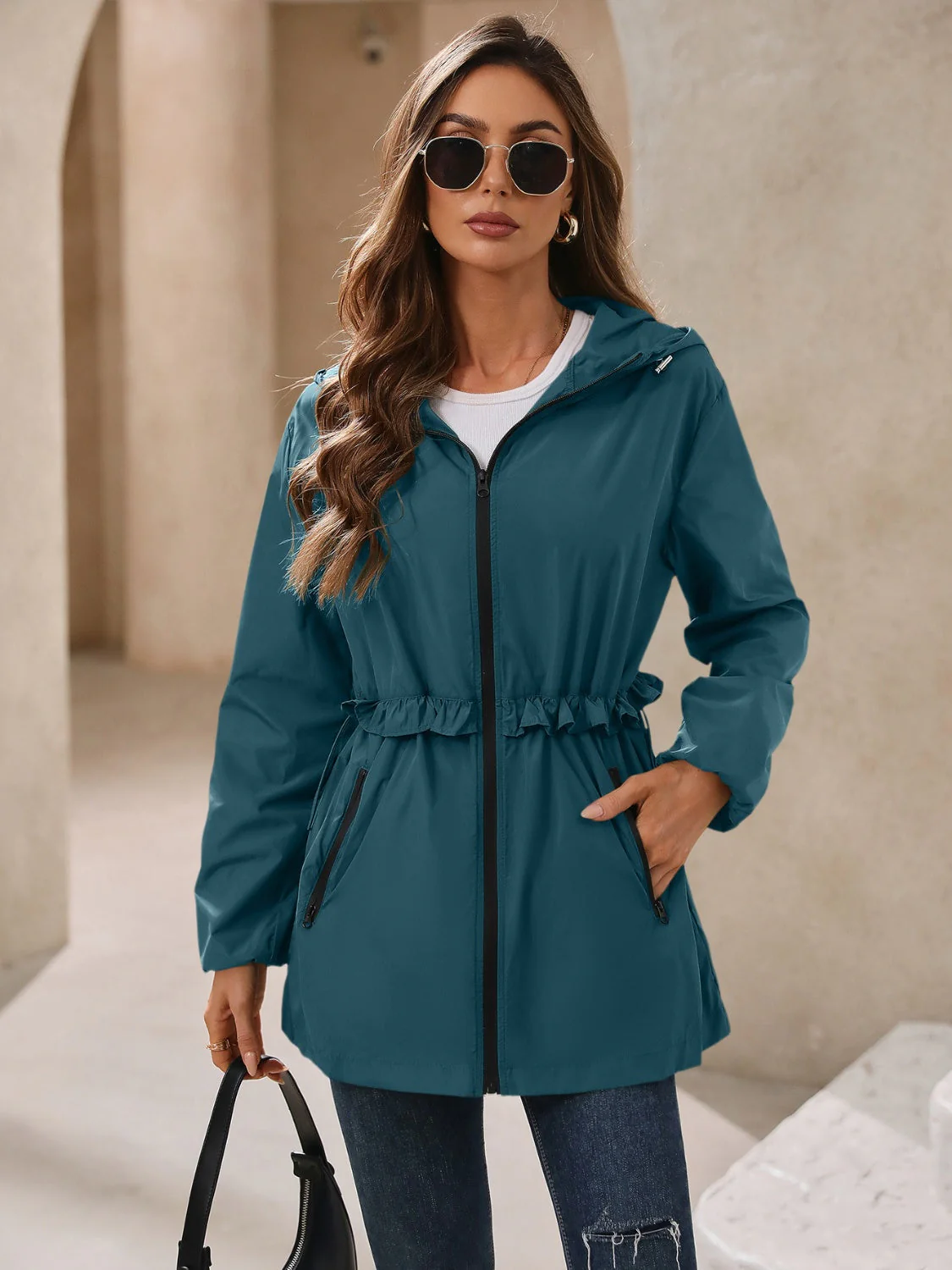 Paulina | Waterproof, long-sleeved outdoor windbreaker with hood - Image 22