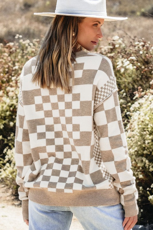 Petra | Checked crew neck sweater with dropped shoulders - Image 13