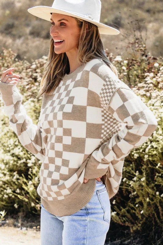 Petra | Checked crew neck sweater with dropped shoulders - Image 8