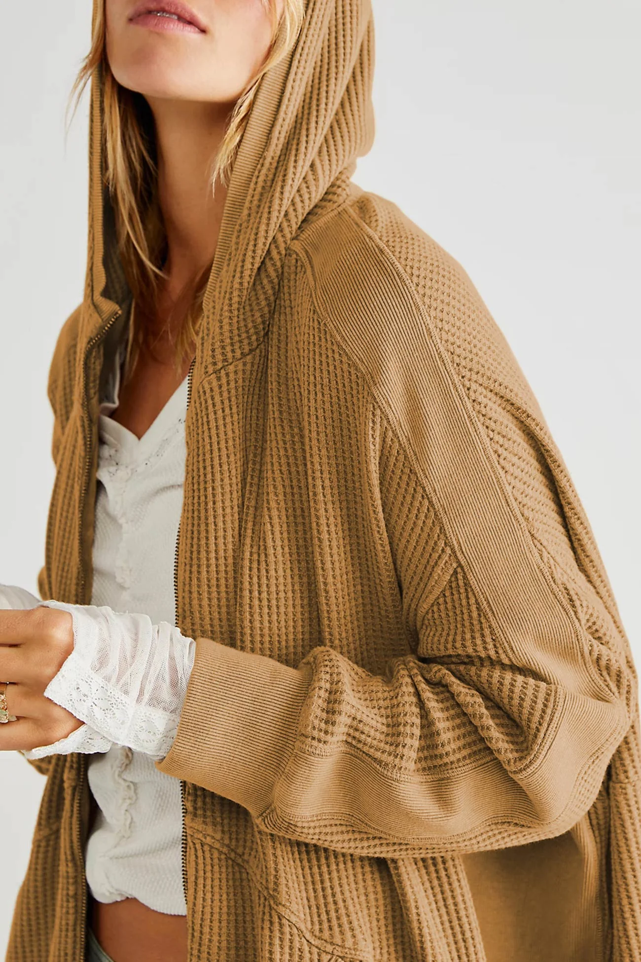 Petra | Solid color waffle zip hoodie - Image 15