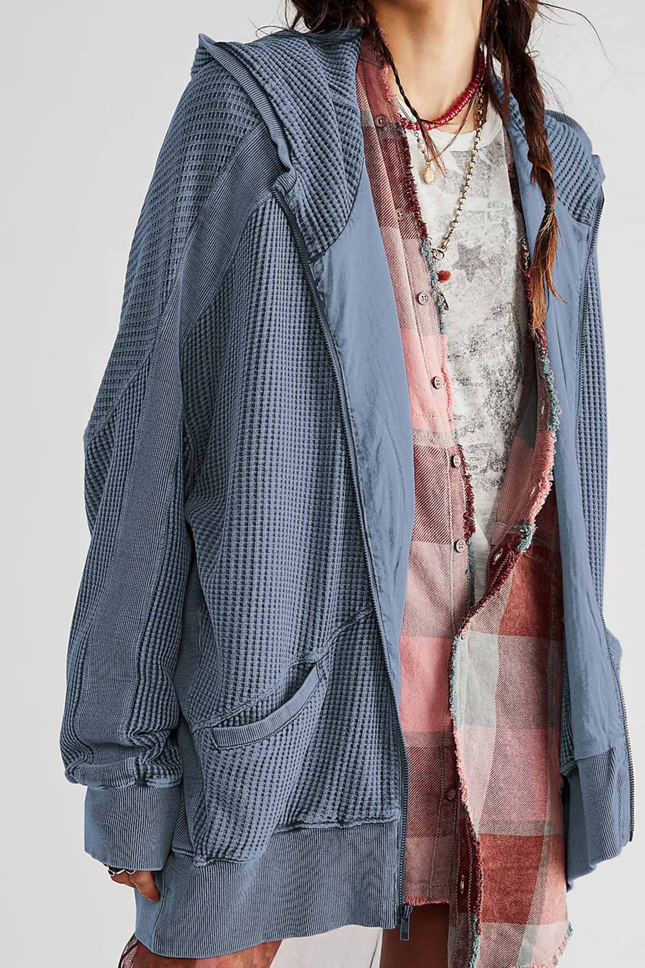 Petra | Solid color waffle zip hoodie - Image 17