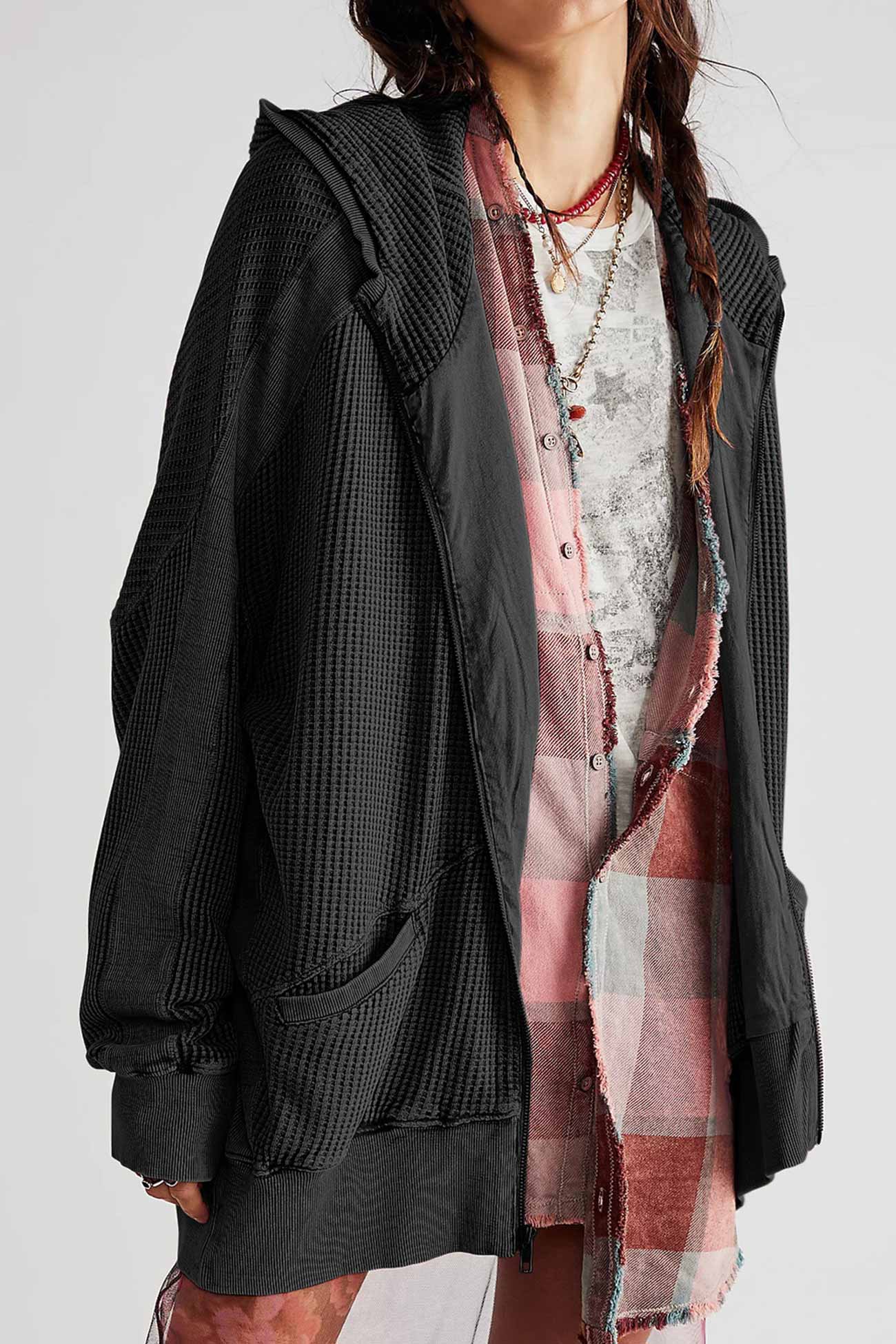 Petra | Solid color waffle zip hoodie - Image 6