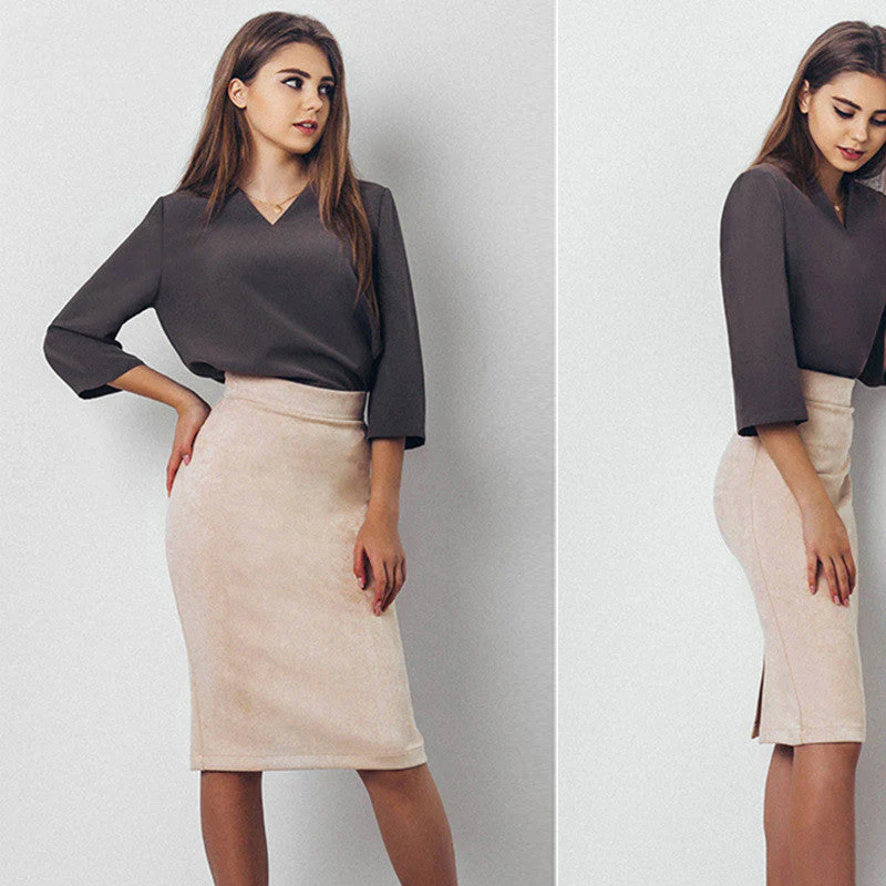 Phoebe® | Beige Pencil Skirt For Women