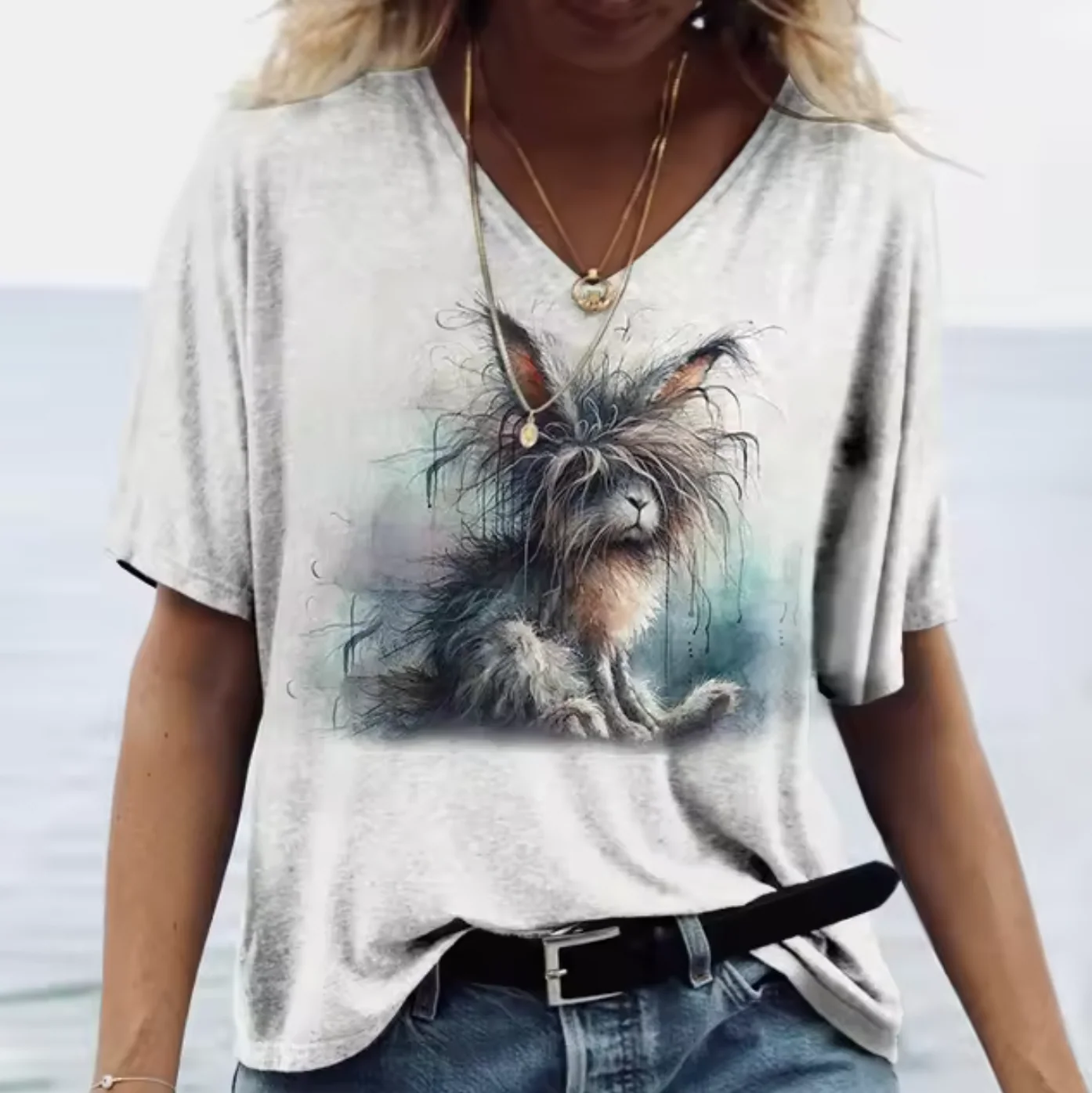Piera® | White T-Shirts With Rabbit Print - Image 9