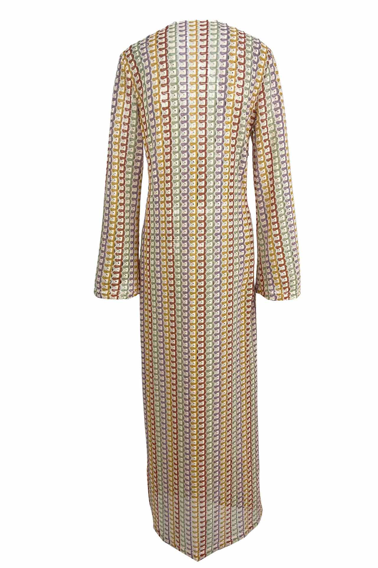 Pilar® | Boho V-Neck Bell Sleeve Maxi Dress, Wavy Striped Crochet Beach Holiday Maxi Dress - Image 19