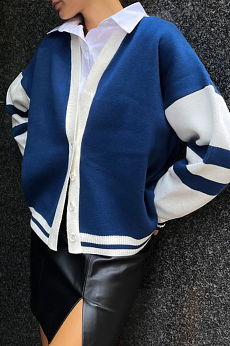 Pilar | Casual color block tops with contrast V-neck - Image 5