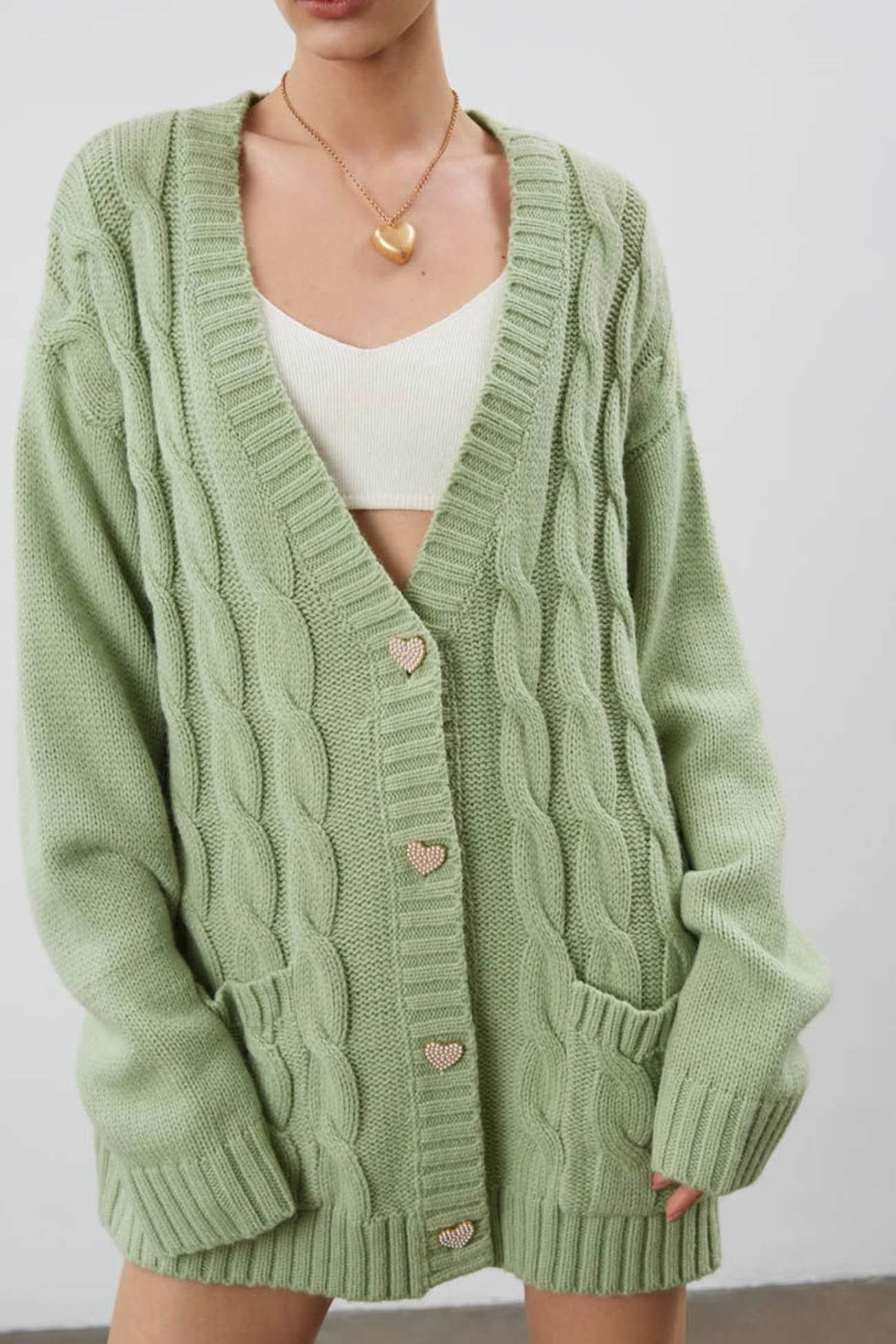 Pilar | Solid single breasted cable knit cardigan - Image 2