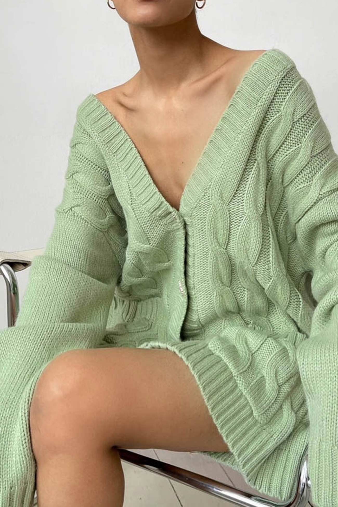 Pilar | Solid single breasted cable knit cardigan - Image 3