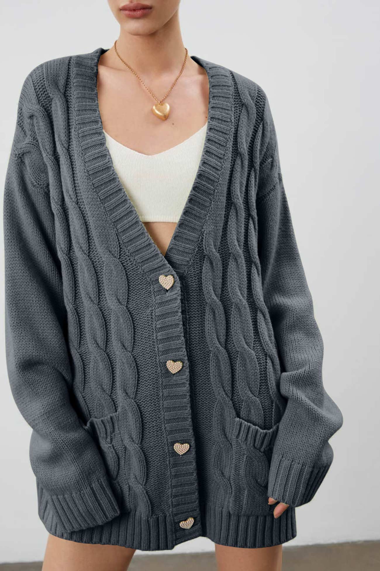 Pilar | Solid single breasted cable knit cardigan - Image 6