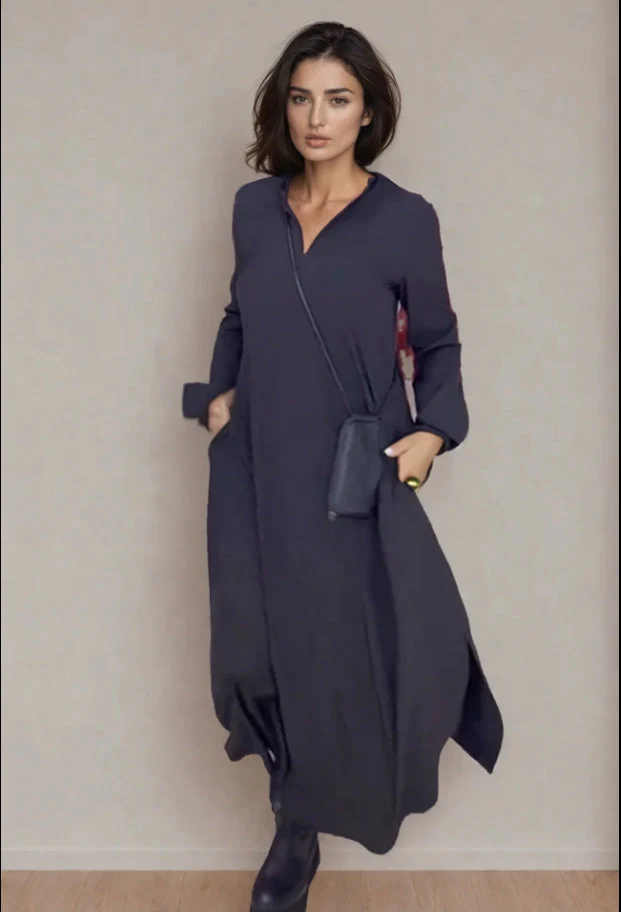 Pilar® | Stretch Cotton Long Dress With Pockets