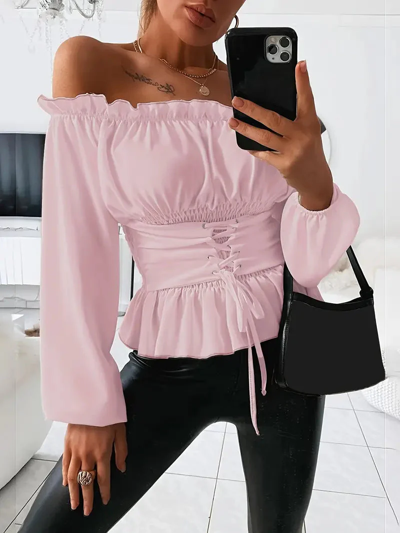 Pina® | Elegant Long-Sleeved Blouse With Ruffles And Off The Shoulder - Image 4