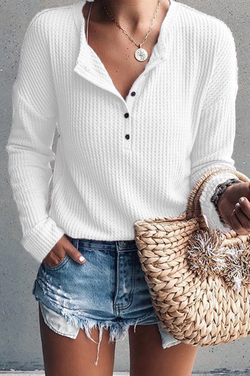 Pink | Casual tops with plain buttons and O-neck - Image 5