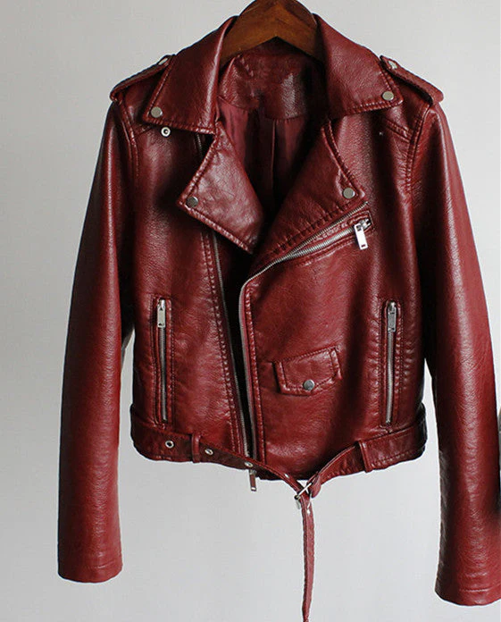 Pink | Cropped leather jacket for her: Stylish 2024 - Image 2
