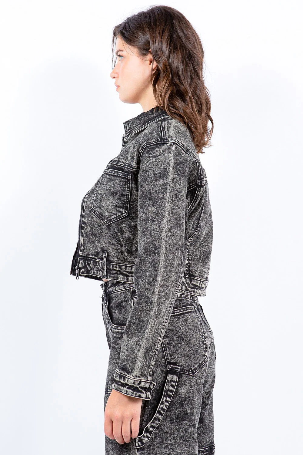 Pink | Overdyed bleached cropped zip jacket from American Bazi - Image 3