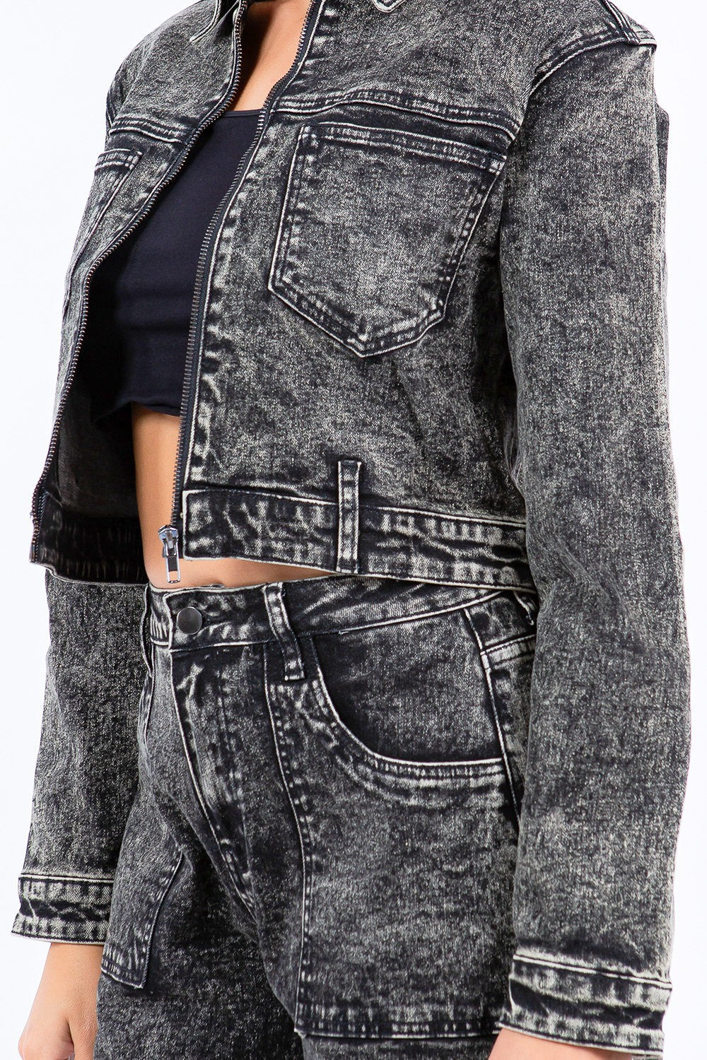 Pink | Overdyed bleached cropped zip jacket from American Bazi - Image 4
