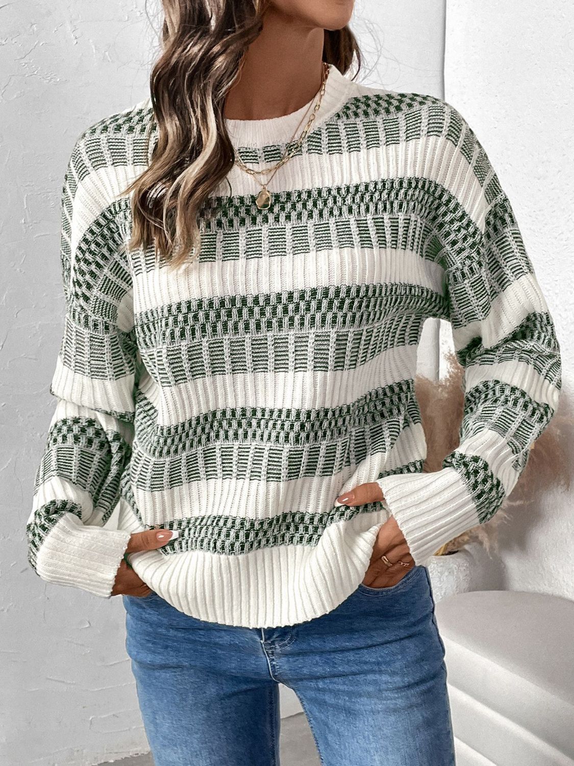 Pink | Perfee contrast long sleeve crew neck jumper - Image 3