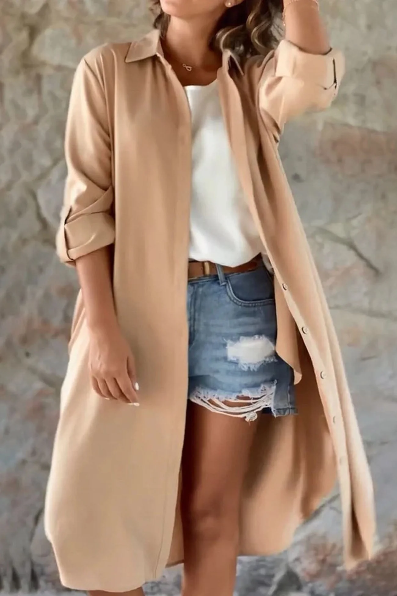 Pink | Solid color single breasted trench coat - Image 5