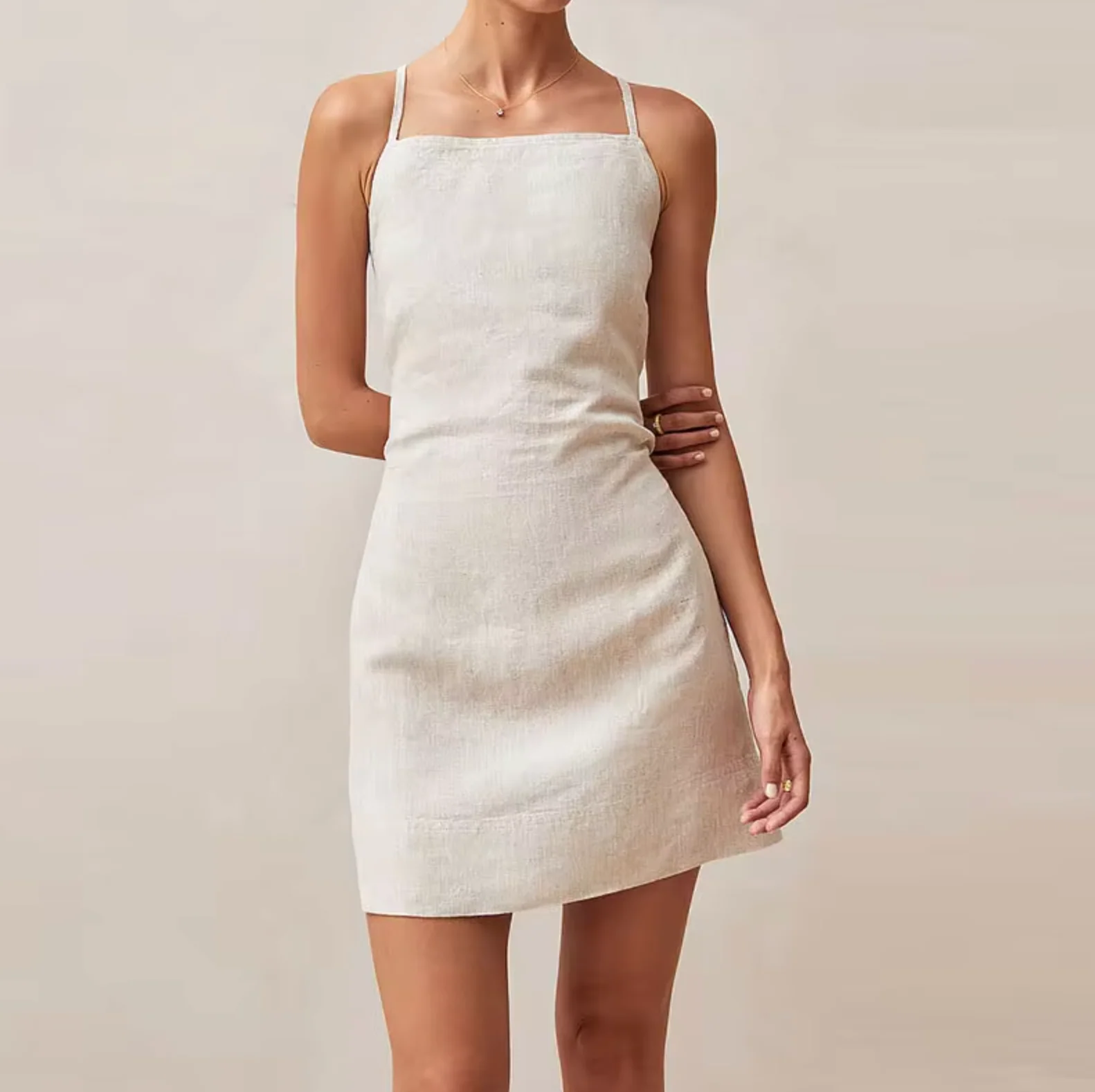 Querida® | Short Linen And Cotton Dress With Cross Back - Image 2