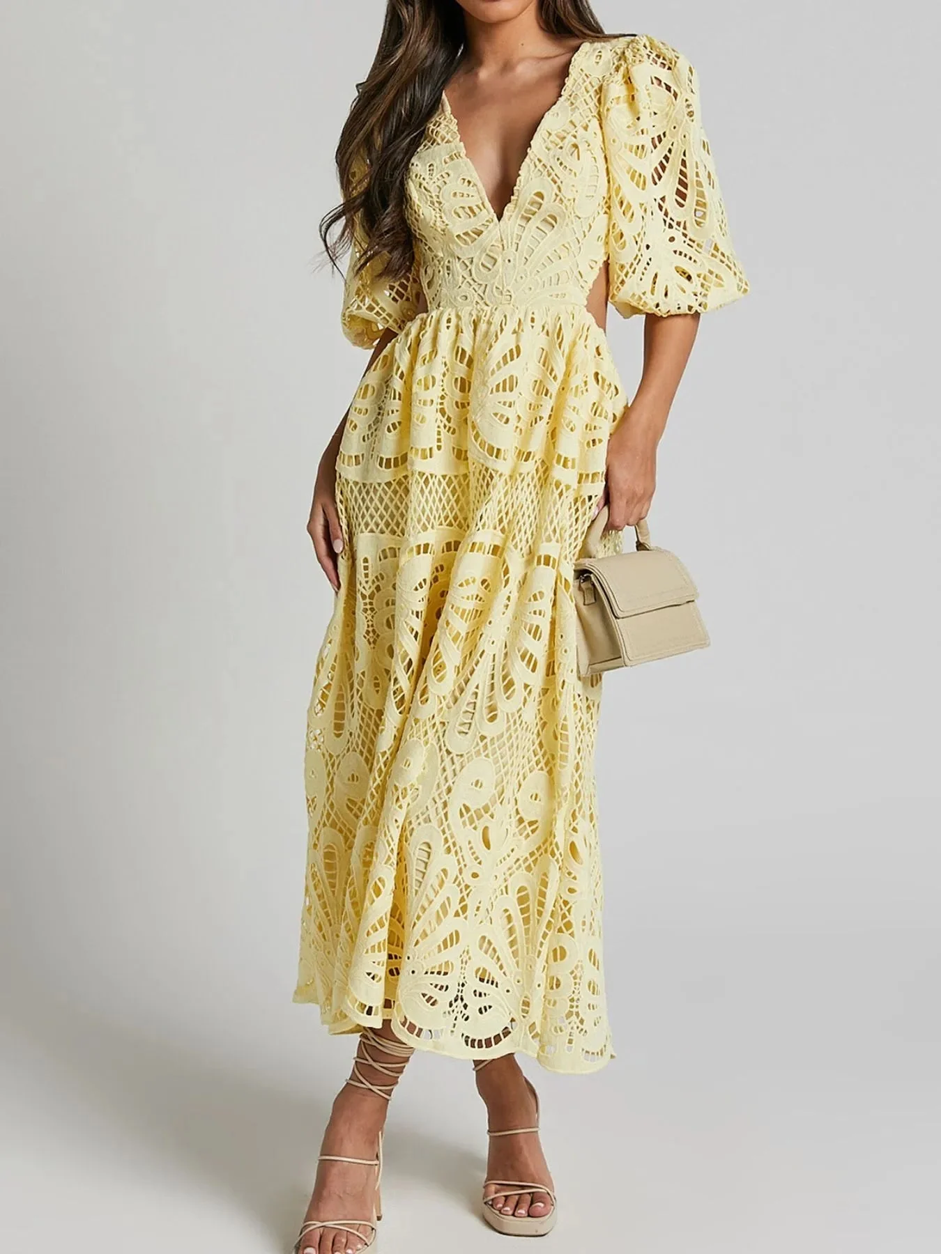 Rachele® | Elegant Long Lace Dress With V-Neck And Open Back - Image 5