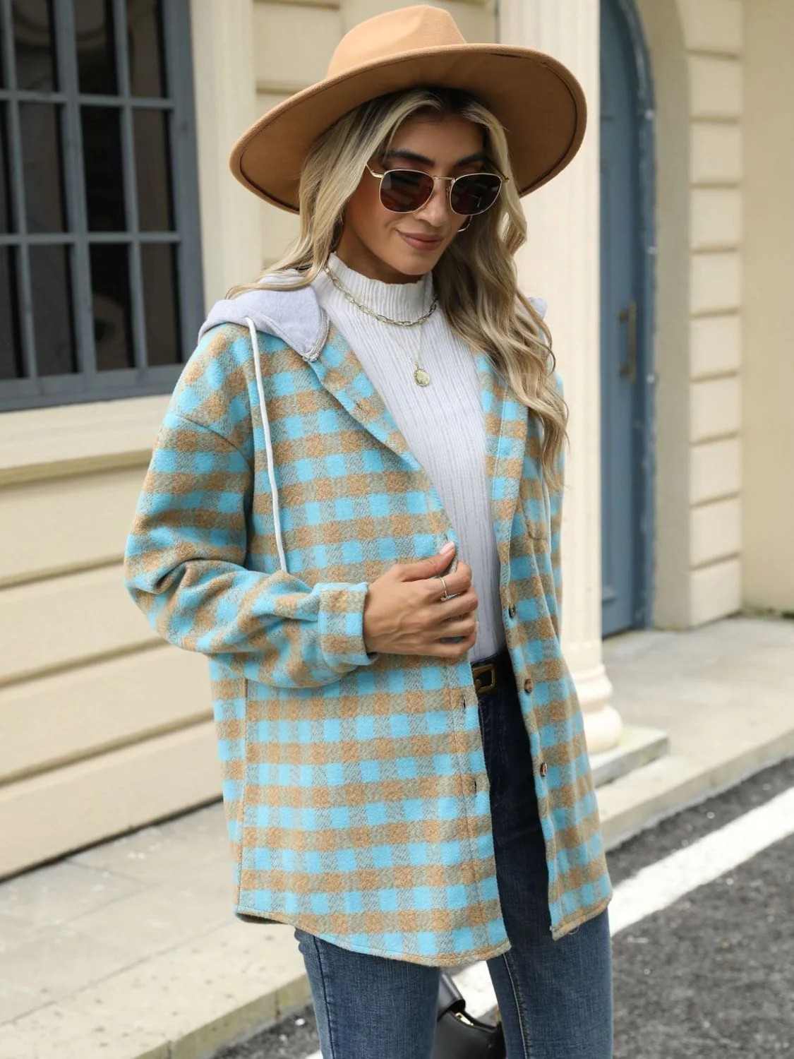 Ramona | Checked drawstring hooded jacket with long sleeves - Image 15